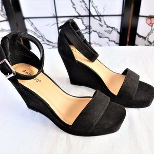 BAMBOO Black Suede Ankle Strap Platform Wedges